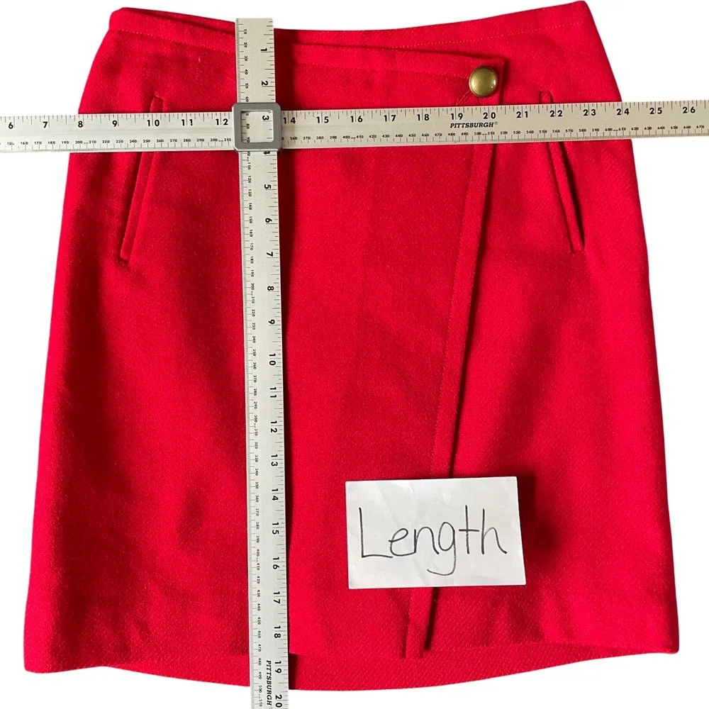 Talbots Petites Wool Blend Faux Wrap Skirt Red Above Knee Lined Office Preppy 2P